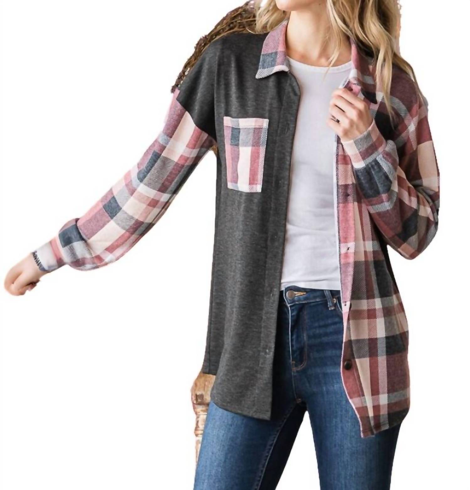 Клетчатая рубашка на пуговицах в серо-розовую клетку HEIMISH USA
Клетчатая рубашка на пуговицах в серо-розовую клетку HEIMISH USA