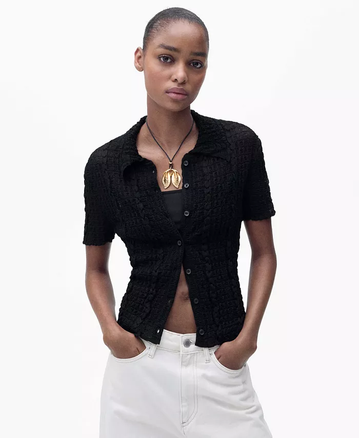 Женский кардиган с фактурной вязкой и воротником-поло MANGO, черный
Женский кардиган с фактурной вязкой и воротником-поло MANGO, черный