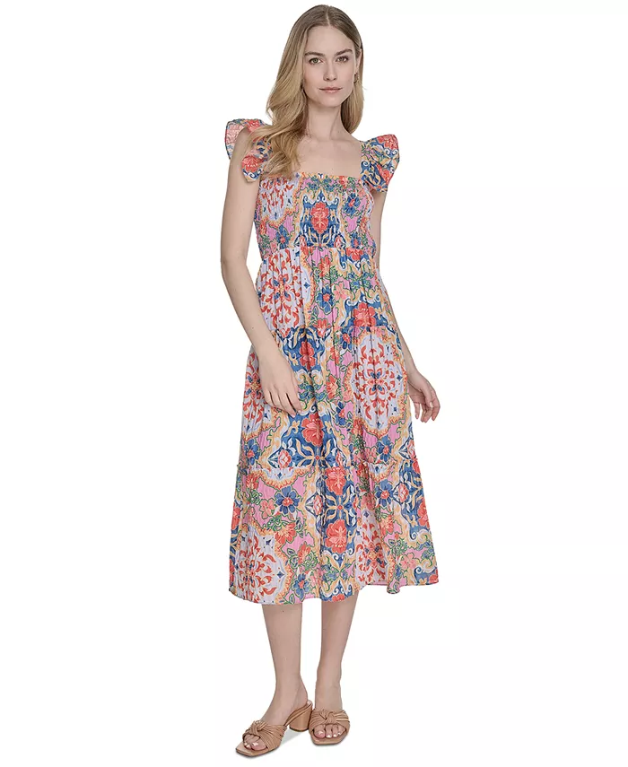 Женское платье с квадратным вырезом и рюшами на бретелях, принтованное Vince Camuto, мультиколор
Женское платье с квадратным вырезом и рюшами на бретелях, принтованное Vince Camuto, мультиколор