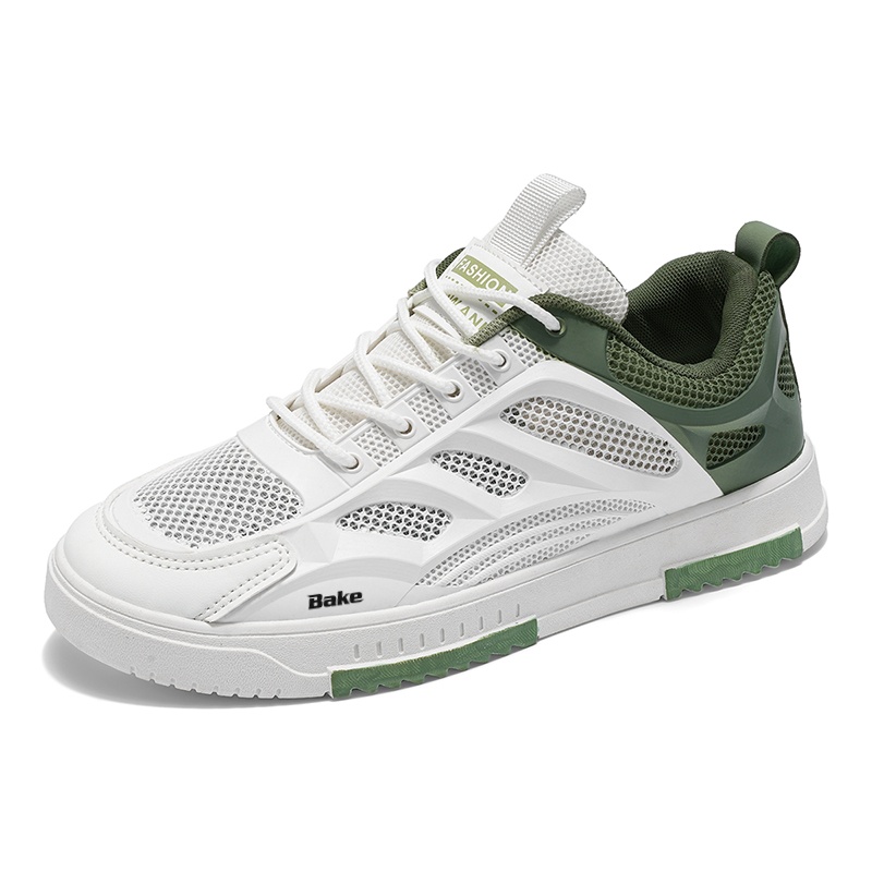 Нескользящие износостойкие низкие мужские кроссовки BAKE, White Green 
Нескользящие износостойкие низкие мужские кроссовки BAKE, White Green