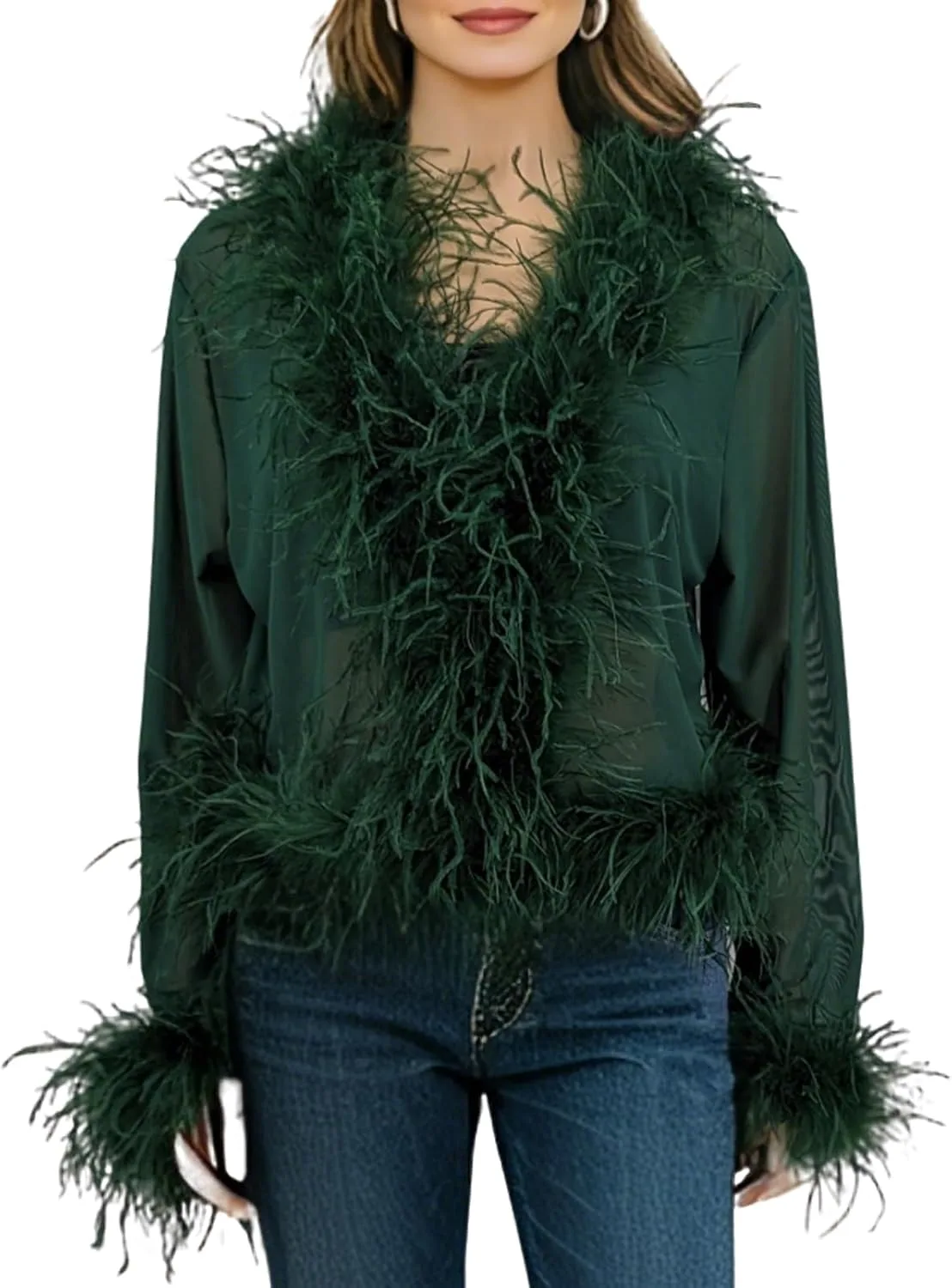 LVCOMEFF топ-кроп с отделкой из страусиных перьев, сетчатый, черный
LVCOMEFF топ-кроп с отделкой из страусиных перьев, сетчатый, черный