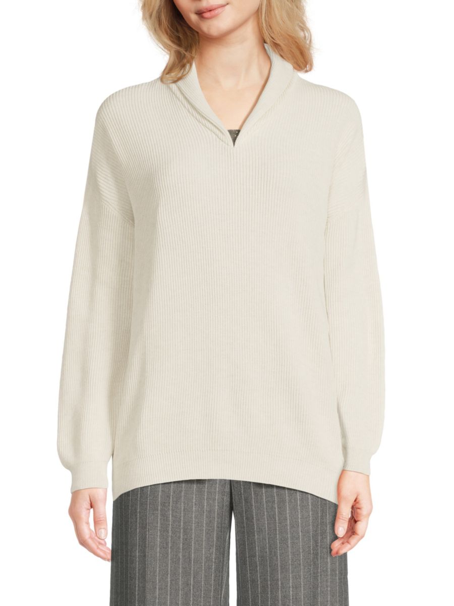 Свитер из смесового шелка в рубчик Brunello Cucinelli, цвет Oatmeal 
Свитер из смесового шелка в рубчик Brunello Cucinelli, цвет Oatmeal