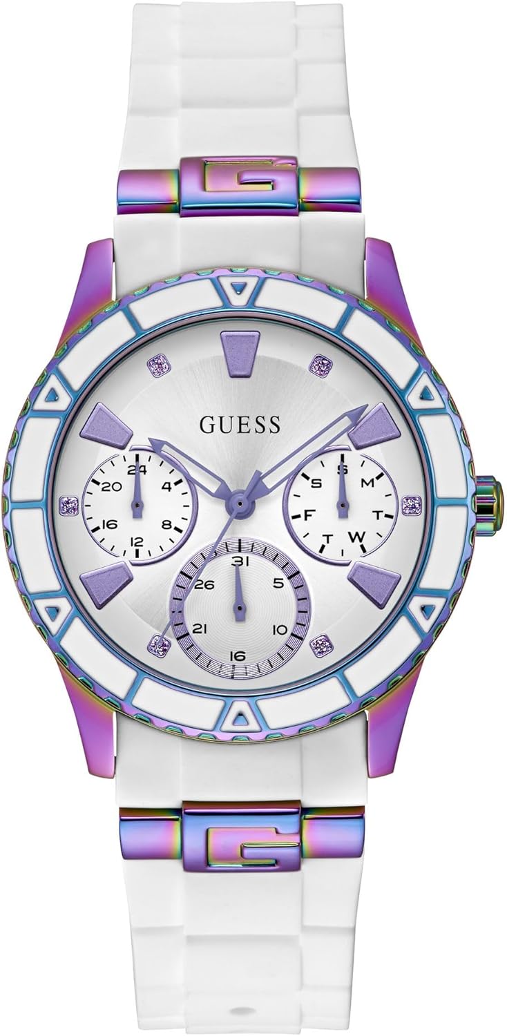 Женские часы GUESS 38 мм - белый ремешок, белый циферблат, переливающийся корпус
Женские часы GUESS 38 мм - белый ремешок, белый циферблат, переливающийся корпус