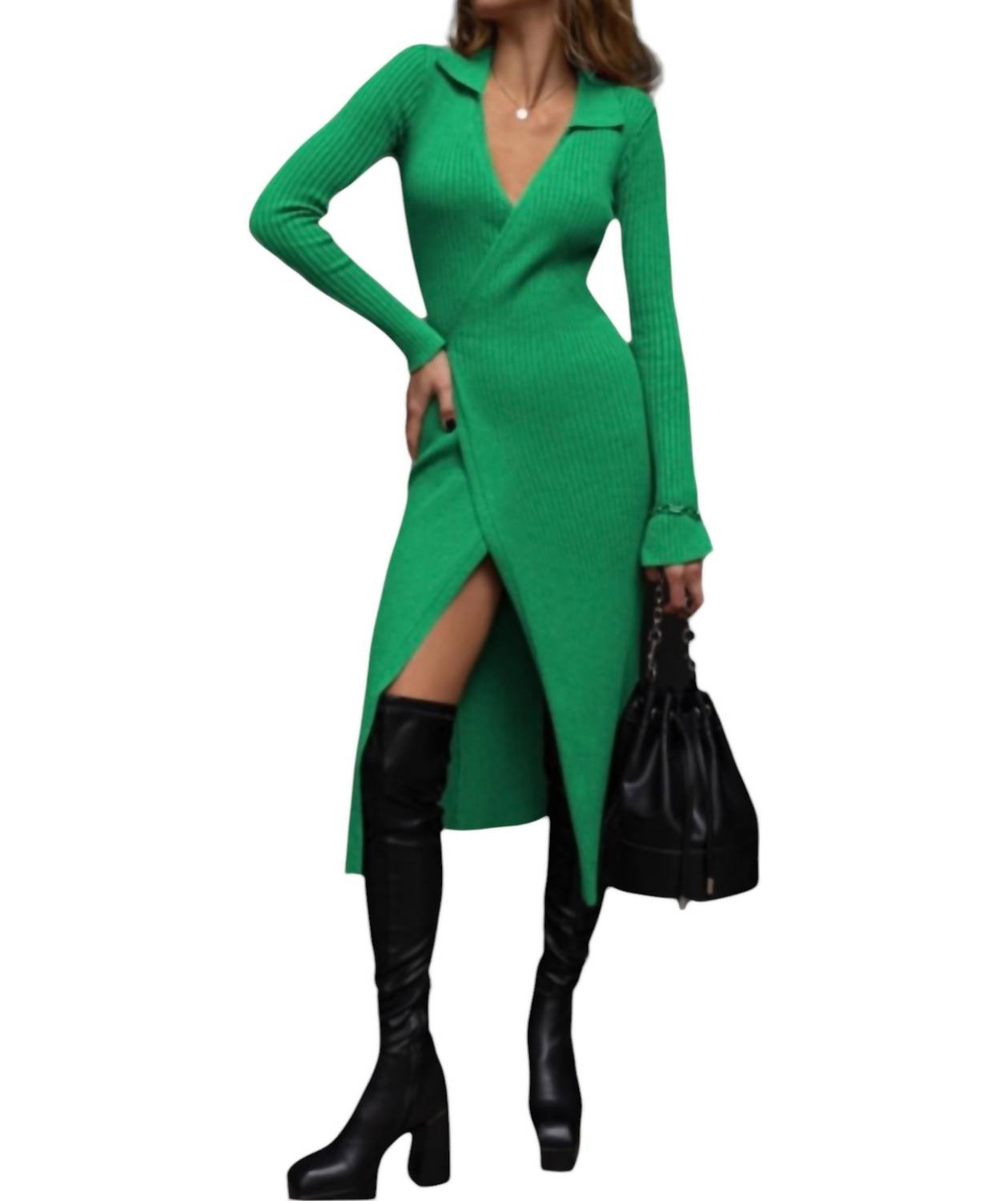 Платье-халат Bey Knit зеленого цвета Loulou Studio 
Платье-халат Bey Knit зеленого цвета Loulou Studio