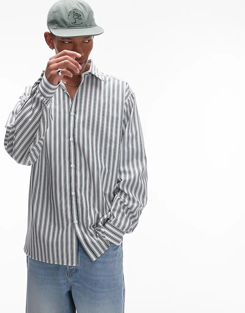 Рубашка свободного покроя с длинными рукавами в полоску зеленого цвета Topman
Рубашка свободного покроя с длинными рукавами в полоску зеленого цвета Topman