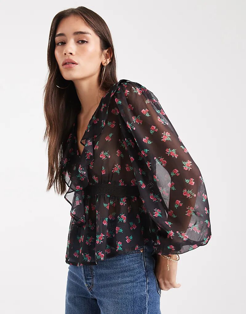 Лонгслив Wednesday's Girl с V-образным вырезом, оборками и длинными рукавами, с черным цветочным принтом
Лонгслив Wednesday's Girl с V-образным вырезом, оборками и длинными рукавами, с черным цветочным принтом