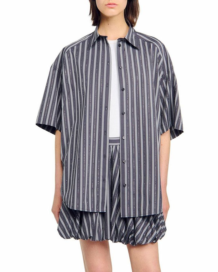 Оверсайз рубашка в полоску с пайетками Sandro, серый
Оверсайз рубашка в полоску с пайетками Sandro, серый