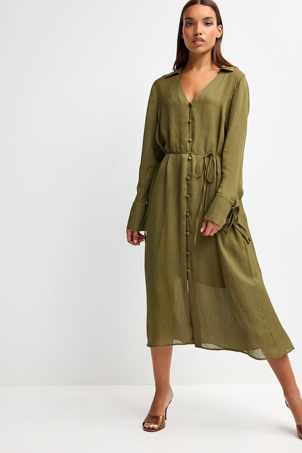 Платье миди с завязанными рукавами и поясом Next, зеленый
Платье миди с завязанными рукавами и поясом Next, зеленый