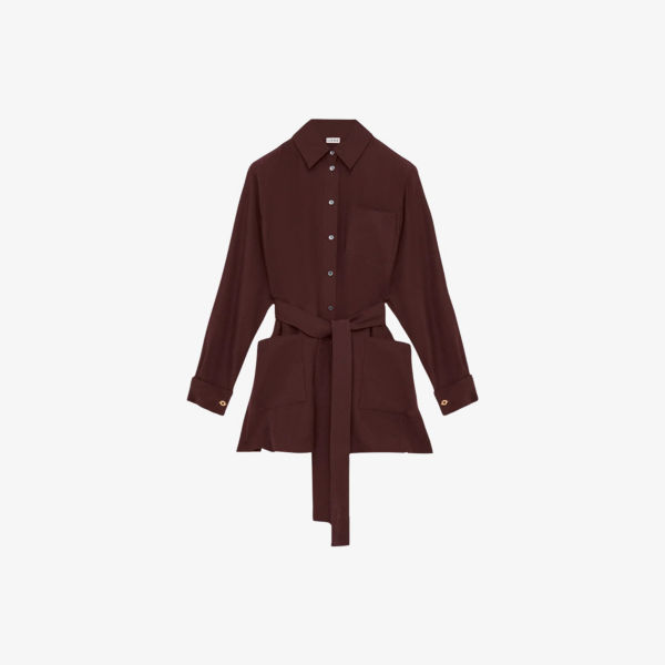 Блуза Loewe из шелка с поясом и острым воротником, бургундия
Блуза Loewe из шелка с поясом и острым воротником, бургундия