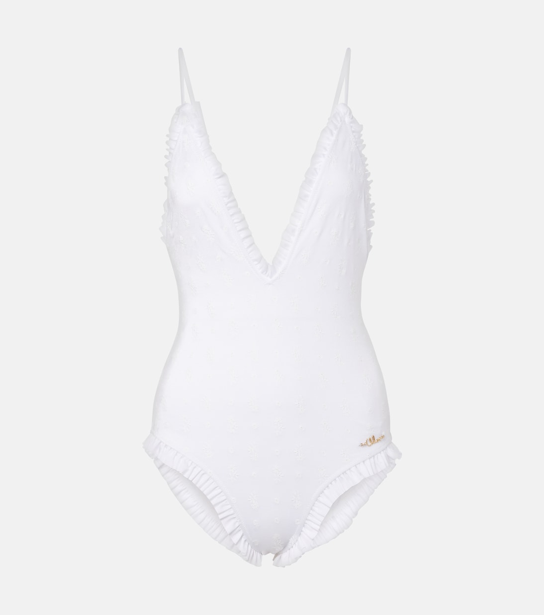 Купальник с рюшами и вышивкой в технике "бродери англез" Chloé, белый
Купальник с рюшами и вышивкой в технике "бродери англез" Chloé, белый