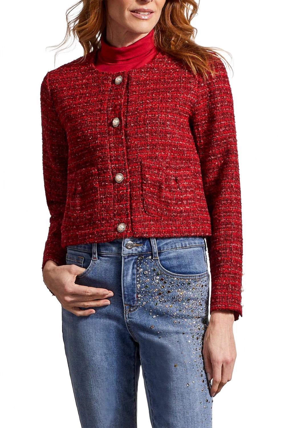 Короткий твидовый жакет в красном цвете TRIBAL
Короткий твидовый жакет в красном цвете TRIBAL