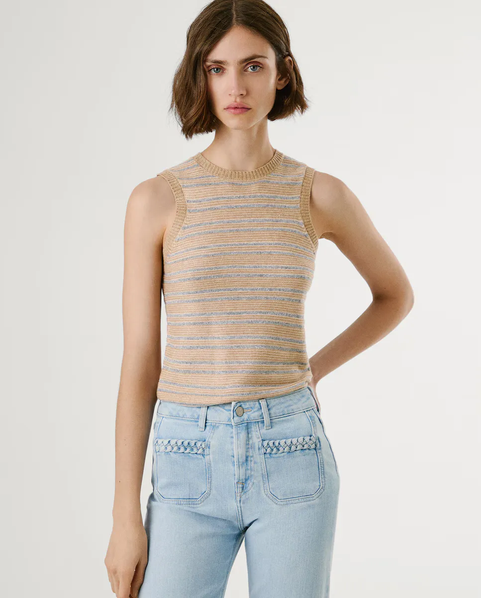 Женский топ из трикотажа с металлизированными полосками Pepe Jeans, бежевый
Женский топ из трикотажа с металлизированными полосками Pepe Jeans, бежевый