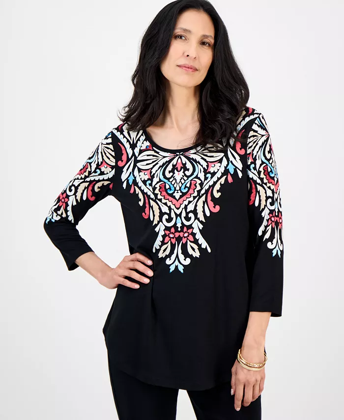 Женский топ с принтом, круглым вырезом и рукавами 3/4 JM Collection, мультиколор
Женский топ с принтом, круглым вырезом и рукавами 3/4 JM Collection, мультиколор