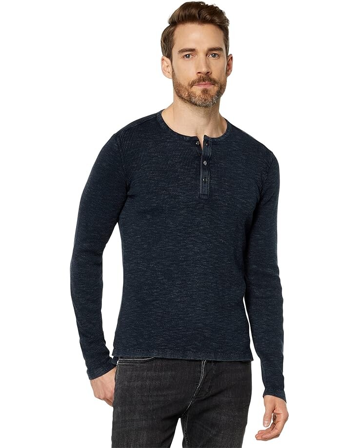 Свитер John Varvatos Memphis Waffle Henley in Fadeaway Wash Y1891X88, темно-синий 
Свитер John Varvatos Memphis Waffle Henley in Fadeaway Wash Y1891X88, темно-синий