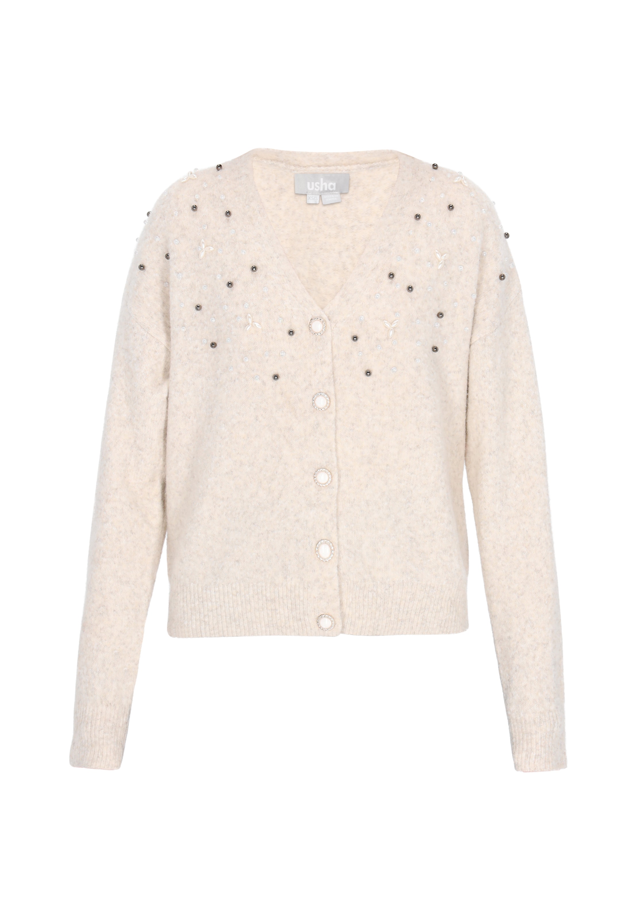 Usha Вязаный кардиган в цвете крем
Usha Вязаный кардиган в цвете крем