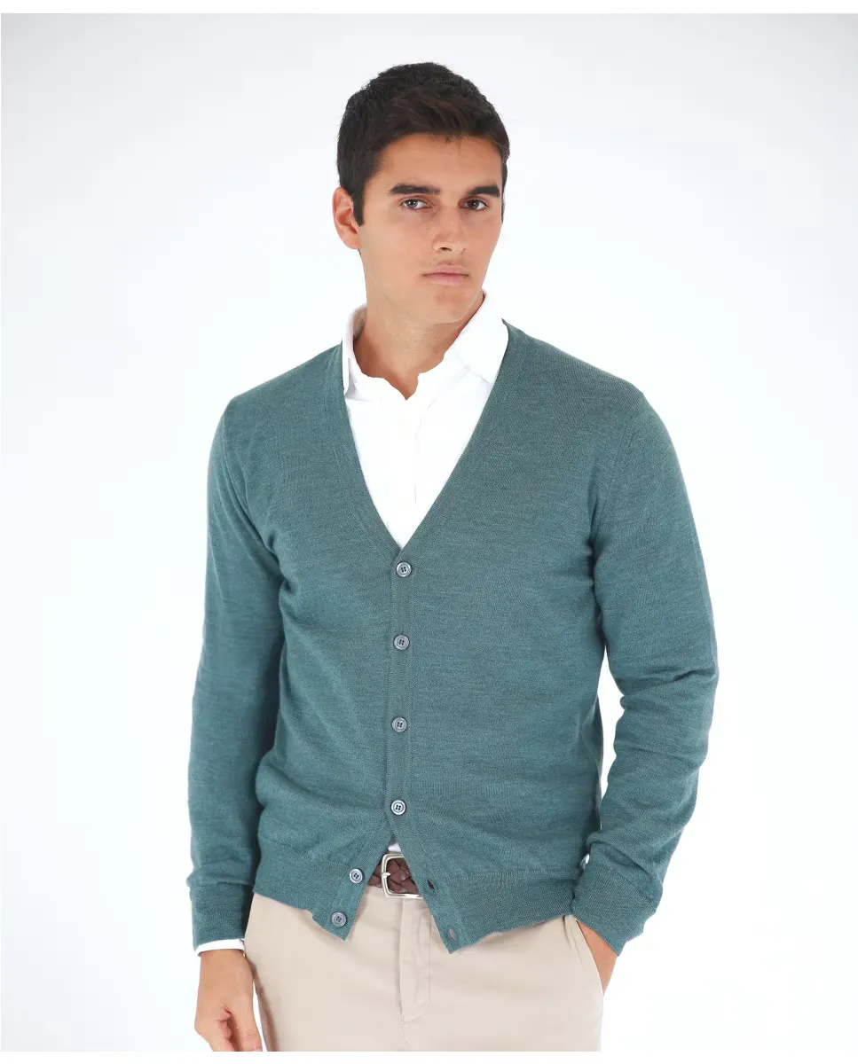 Мужская вязаная куртка 100% из тонкой шерсти мериноса в цвете нефритовый зеленый Wickett Jones 
Мужская вязаная куртка 100% из тонкой шерсти мериноса в цвете нефритовый зеленый Wickett Jones