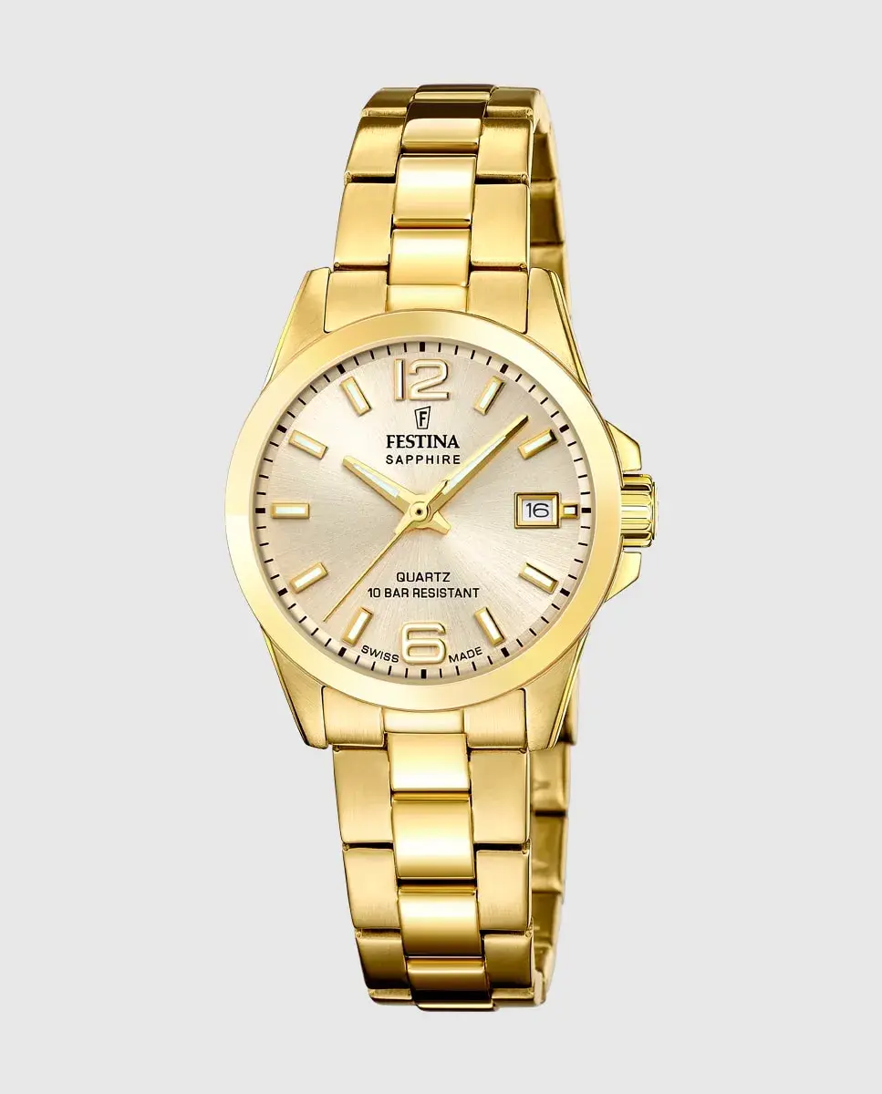 F20050/2 Швейцарские классические женские часы в корпусе из стали золотистого оттенка Festina, золото
F20050/2 Швейцарские классические женские часы в корпусе из стали золотистого оттенка Festina, золото