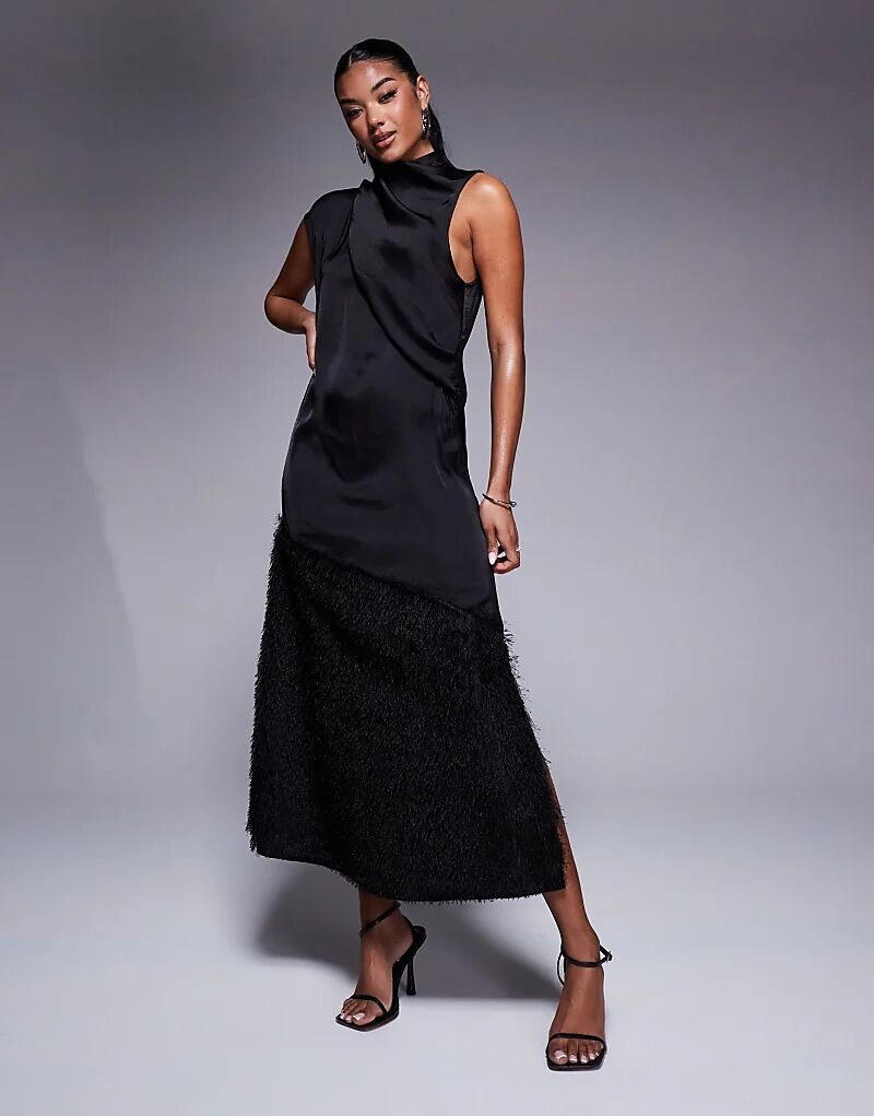 Асимметричное атласное платье миди с бахромой по подолу черного цвета ASOS DESIGN
Асимметричное атласное платье миди с бахромой по подолу черного цвета ASOS DESIGN