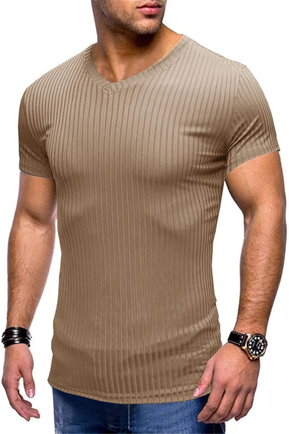 Мужская майка V-образного выреза с коротким рукавом
Мужская майка V-образного выреза с коротким рукавом