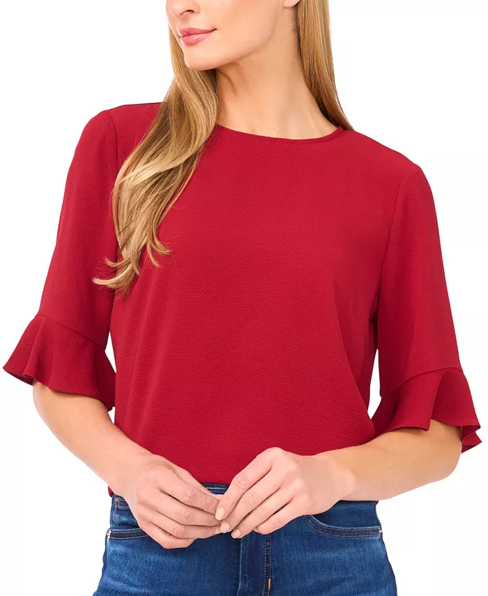 Женский топ с оборками на манжетах, рукавами 3/4 и круглым вырезом CeCe, фиолетовый
Женский топ с оборками на манжетах, рукавами 3/4 и круглым вырезом CeCe, фиолетовый