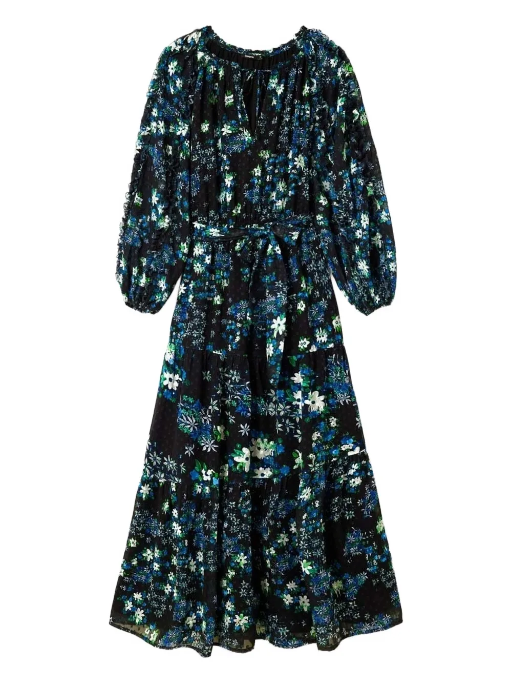 Платье миди с цветочным принтом и оборками Desigual, черный 
Платье миди с цветочным принтом и оборками Desigual, черный