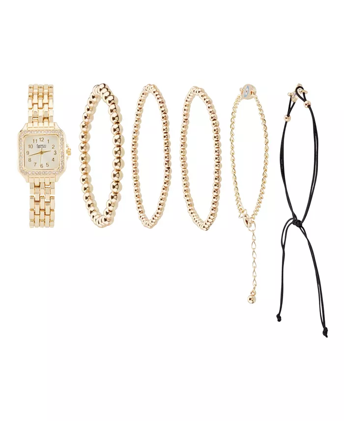 Женские блестящие золотые часы с металлическим аналоговым циферблатом 26 мм и набором браслетов в подарок American Exchange
Женские блестящие золотые часы с металлическим аналоговым циферблатом 26 мм и набором браслетов в подарок American Exchange