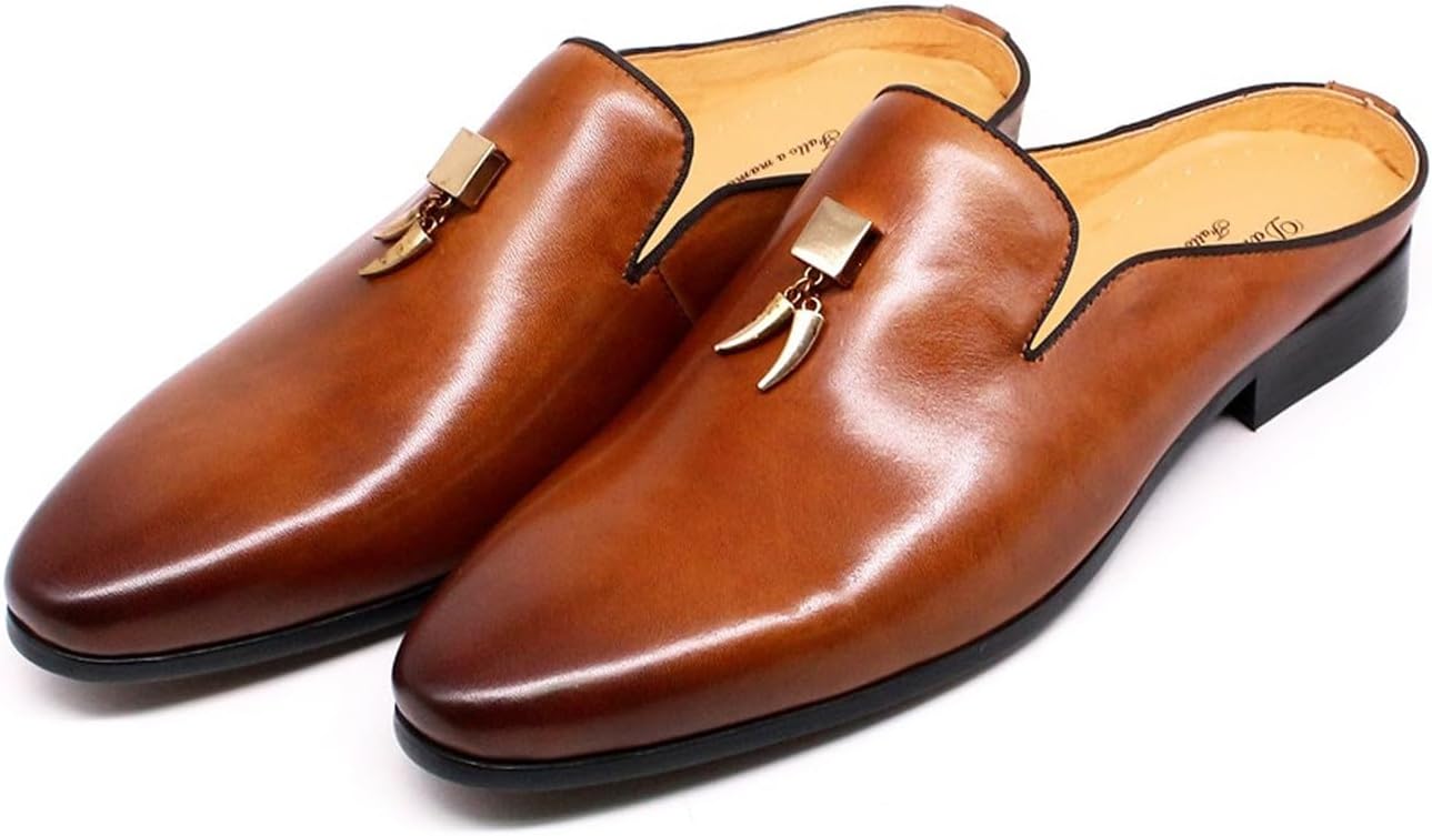 Мужские сабо Santimon из натуральной кожи - беззадние лоферы ручной работы с металлической подвеской-кистью, повседневные тапочки для вечеринок, свадеб и ежедневной носки, коричневый
Мужские сабо Santimon из натуральной кожи - беззадние лоферы ручной работы с металлической подвеской-кистью, повседневные тапочки для вечеринок, свадеб и ежедневной носки, коричневый