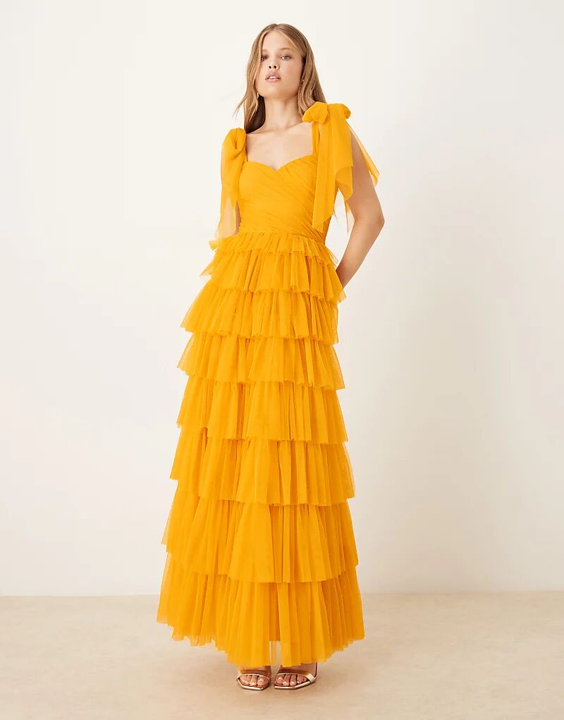 Платье макси из тюля с бантом на плече, кружевом и бисером, цвета ириски
Платье макси из тюля с бантом на плече, кружевом и бисером, цвета ириски