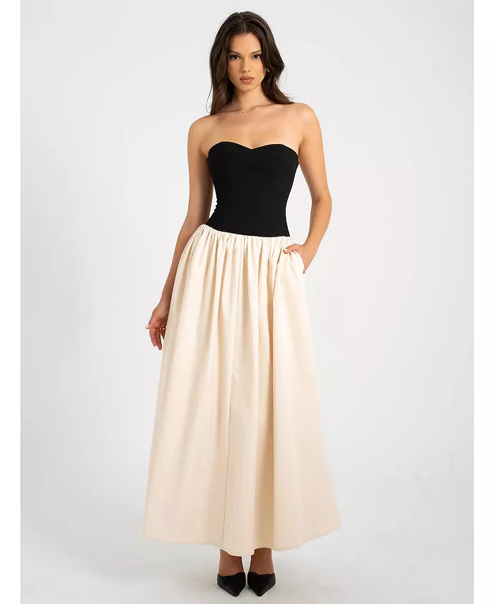 Женское платье макси Sana Sweetheart со шнуровкой на спине и заниженной талией Miss Circle, черный 
Женское платье макси Sana Sweetheart со шнуровкой на спине и заниженной талией Miss Circle, черный