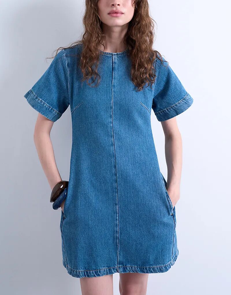 Джинсовое мини-платье Topshop с короткими рукавами, средне-синего цвета
Джинсовое мини-платье Topshop с короткими рукавами, средне-синего цвета