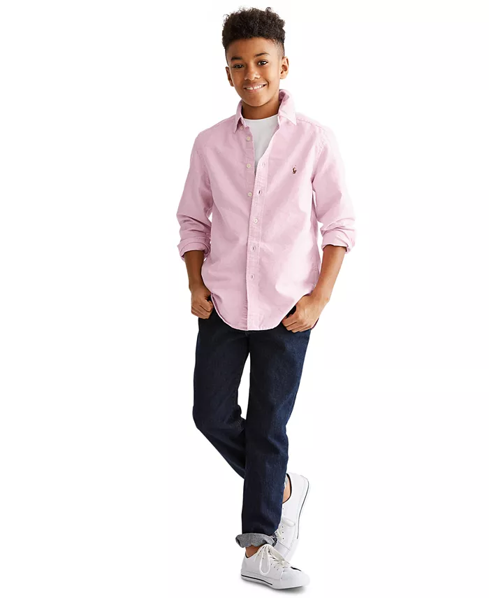 Рубашка из хлопка Oxford с вышитым логотипом Pony для мальчиков старшего возраста Polo Ralph Lauren, розовый 
Рубашка из хлопка Oxford с вышитым логотипом Pony для мальчиков старшего возраста Polo Ralph Lauren, розовый