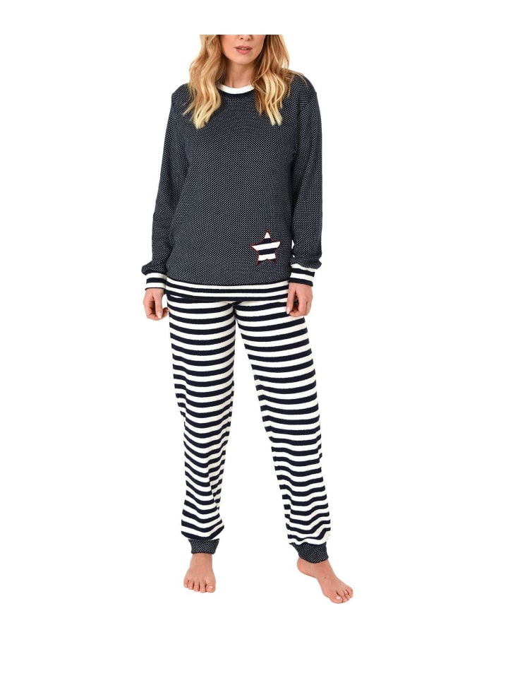 NORMANN Пижама из махровой ткани с длинными рукавами, манжетами и узором в горошек, темно-синего цвета
NORMANN Пижама из махровой ткани с длинными рукавами, манжетами и узором в горошек, темно-синего цвета