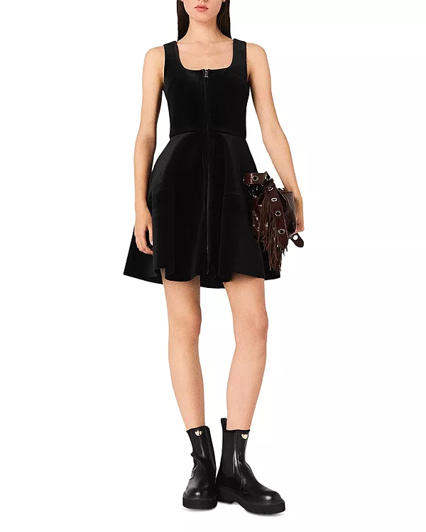 Короткое бархатное платье-скейтер Maje, черный
Короткое бархатное платье-скейтер Maje, черный