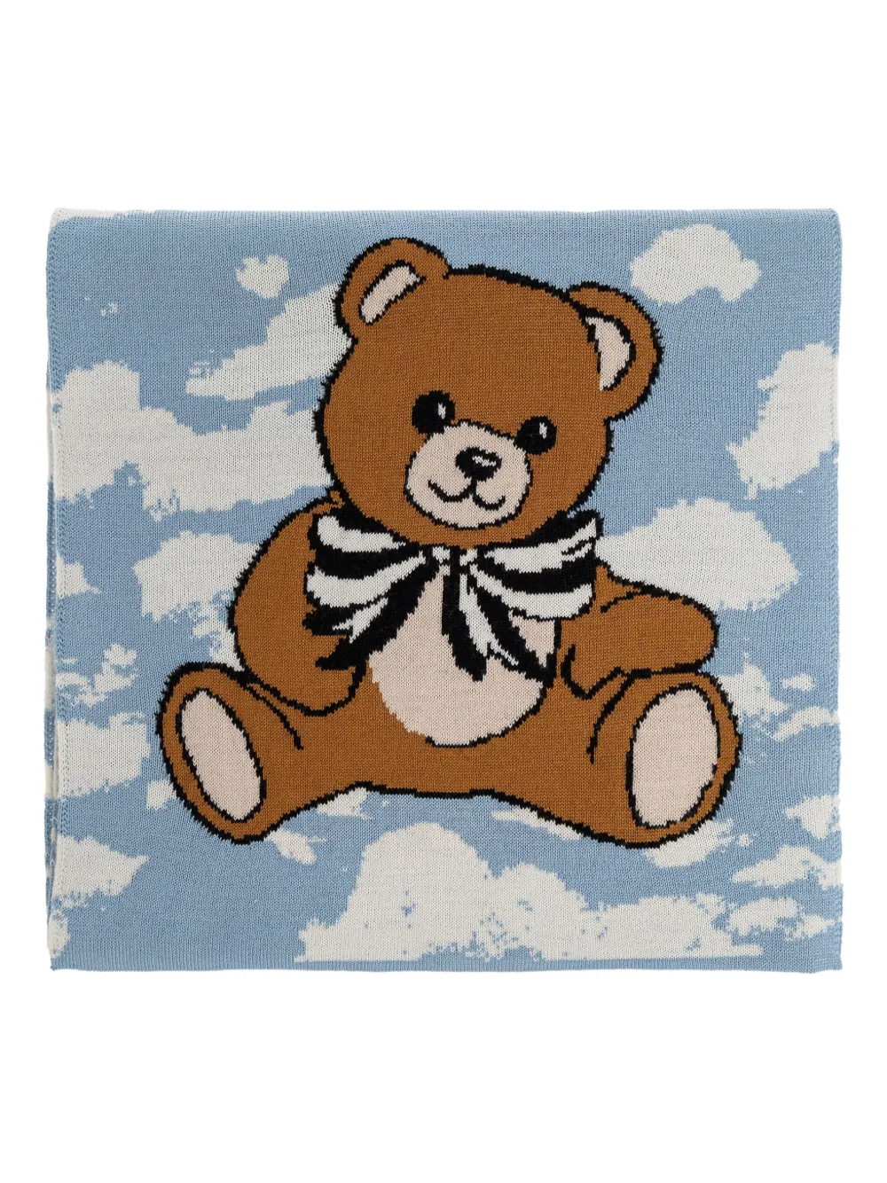 Шарф в виде облака с плюшевым мишкой в технике интарсия Moschino, синий
Шарф в виде облака с плюшевым мишкой в технике интарсия Moschino, синий