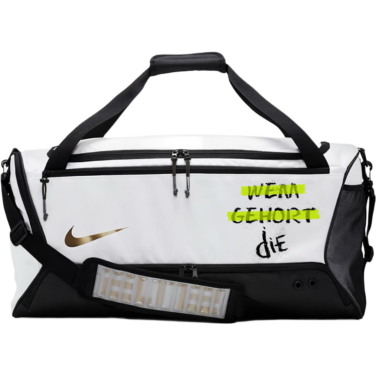 Nike Тканевая дорожная сумка унисекс переливающаяся черно-белая, Letter
Nike Тканевая дорожная сумка унисекс переливающаяся черно-белая, Letter