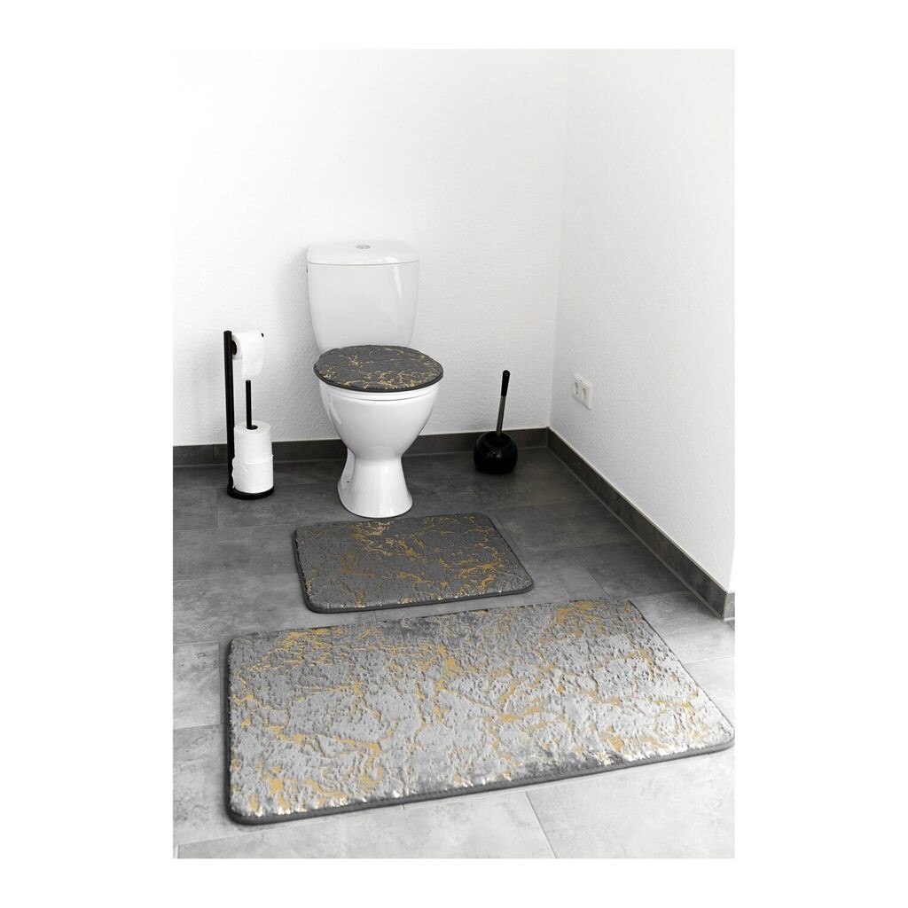 Комплект ковриков для ванной Almina Elite из трех предметов с мраморным рисунком, нескользящий и моющийся, из полиэстера антрацитового цвета, серый
Комплект ковриков для ванной Almina Elite из трех предметов с мраморным рисунком, нескользящий и моющийся, из полиэстера антрацитового цвета, серый