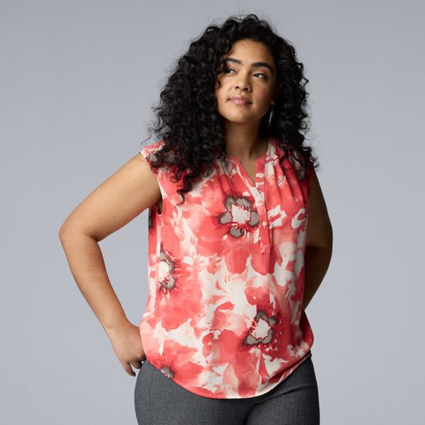 Поверх блузка с короткими рукавами-крылышками для полных Simply Vera Vera Wang, цвет coral water blooms 
Поверх блузка с короткими рукавами-крылышками для полных Simply Vera Vera Wang, цвет coral water blooms