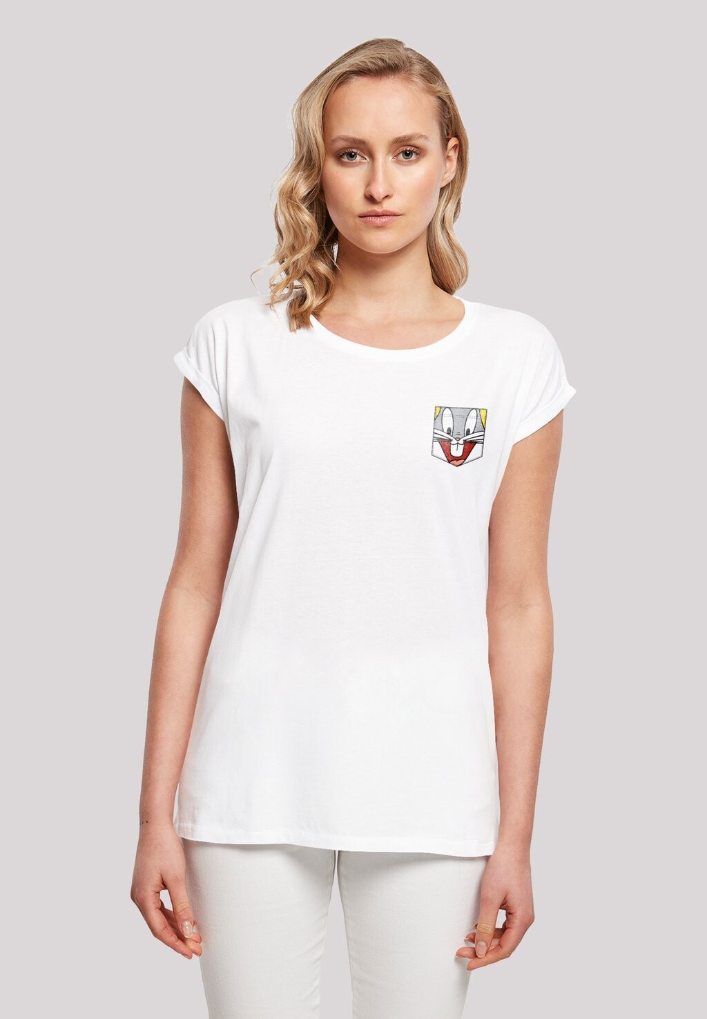 Футболка с принтом LOONEY TUNES BUGS BUNNY FACE FAUX POCKET F4NT4STIC, белый 
Футболка с принтом LOONEY TUNES BUGS BUNNY FACE FAUX POCKET F4NT4STIC, белый