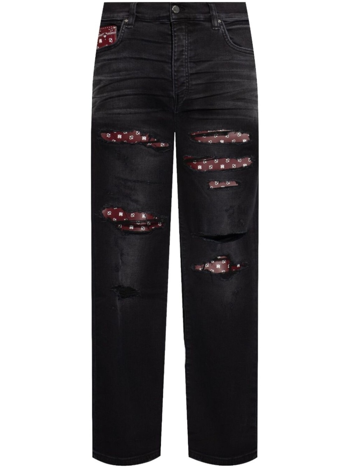 Потертые джинсы с отделкой в виде банданы AMIRI, черный
Потертые джинсы с отделкой в виде банданы AMIRI, черный