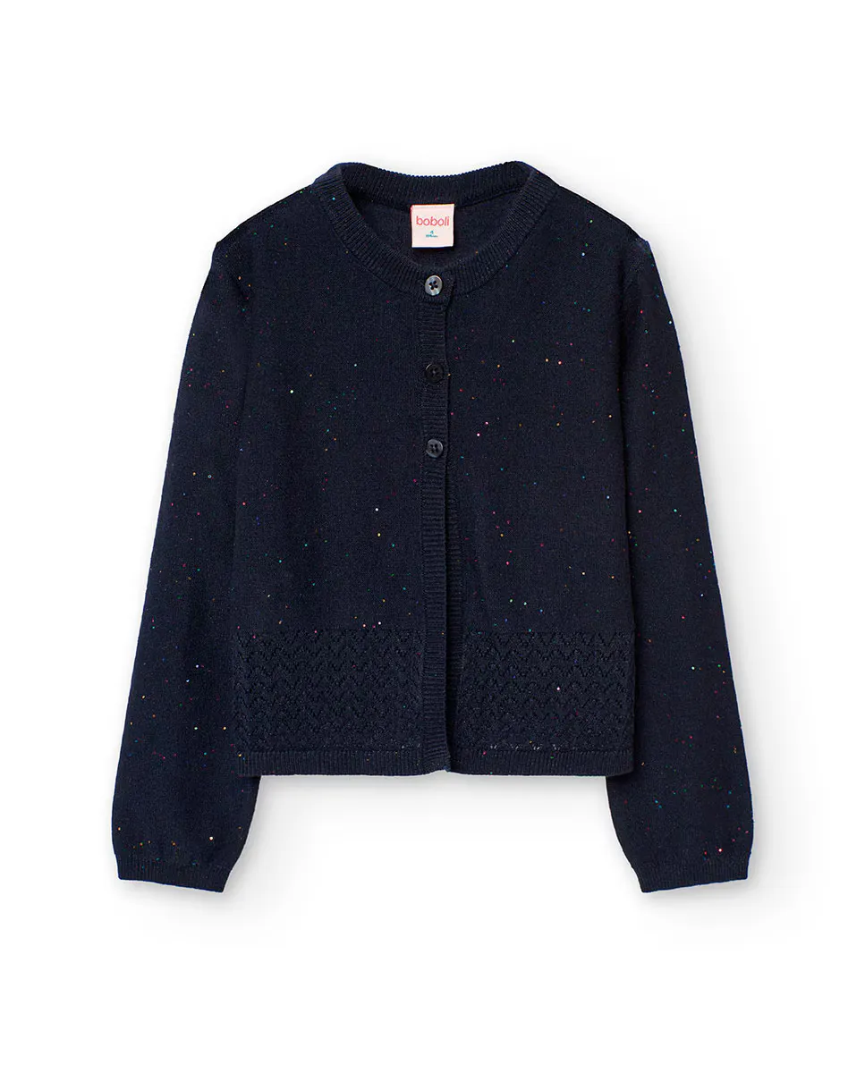 Вязаный жакет для девочек с круглым вырезом и застежкой на пуговицы Boboli, тёмно-синий 
Вязаный жакет для девочек с круглым вырезом и застежкой на пуговицы Boboli, тёмно-синий