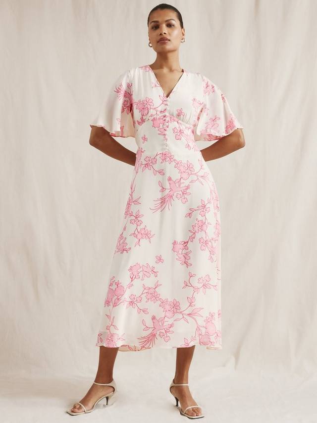 Платье-кимоно с цветочным v-образным вырезом Albaray, розовый 
Платье-кимоно с цветочным v-образным вырезом Albaray, розовый