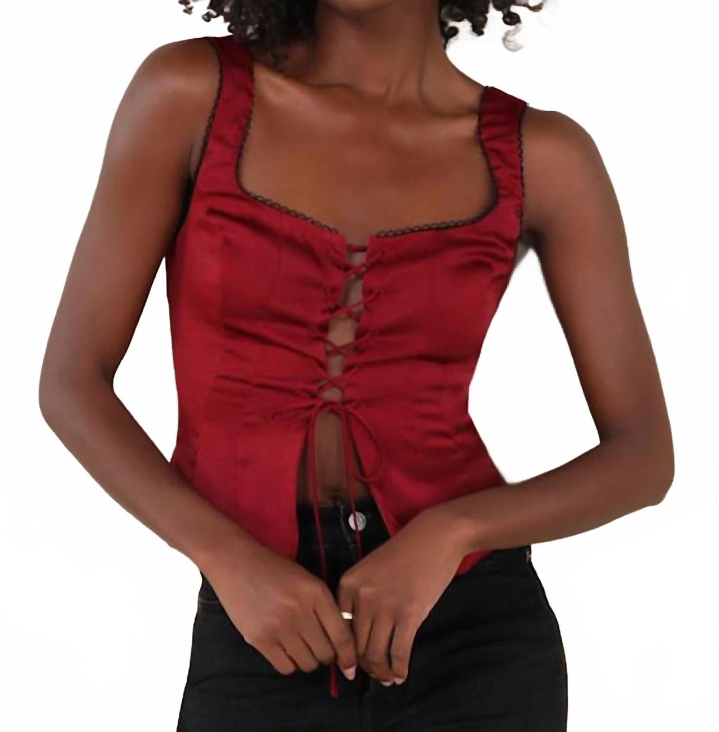 Атласный корсет без рукавов со шнуровкой спереди, красный Nia, красный
Атласный корсет без рукавов со шнуровкой спереди, красный Nia, красный