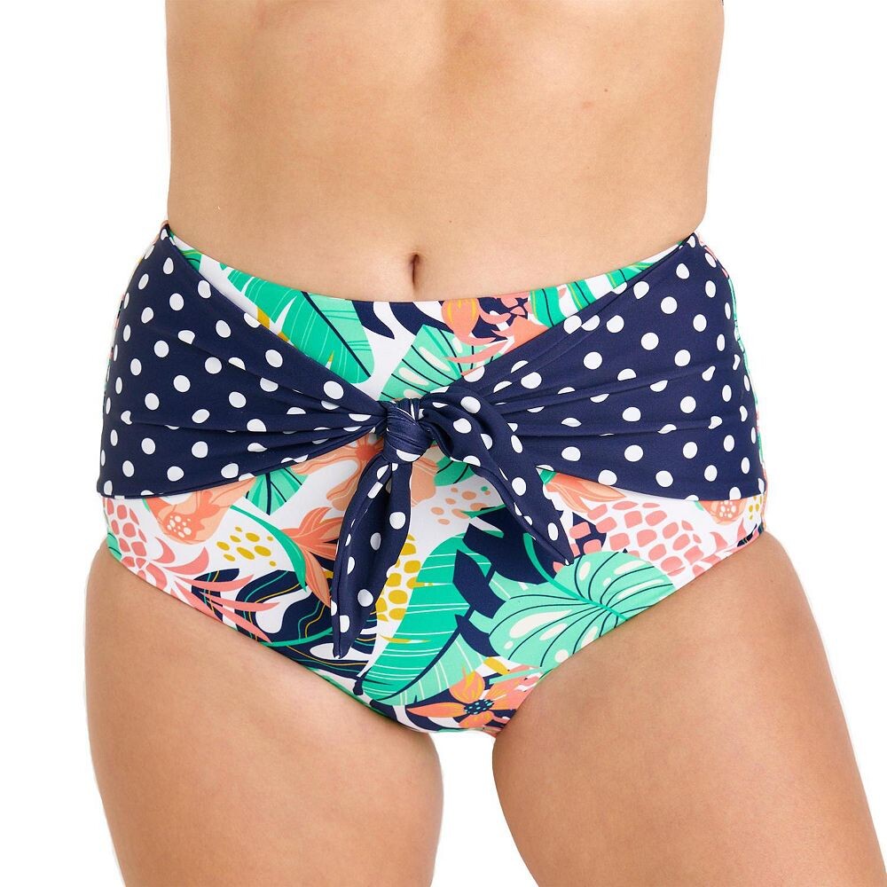 Женские плавки бикини с высокой талией и завязкой спереди Calypsa LLC, цвет Tropical And Polka Dot 
Женские плавки бикини с высокой талией и завязкой спереди Calypsa LLC, цвет Tropical And Polka Dot