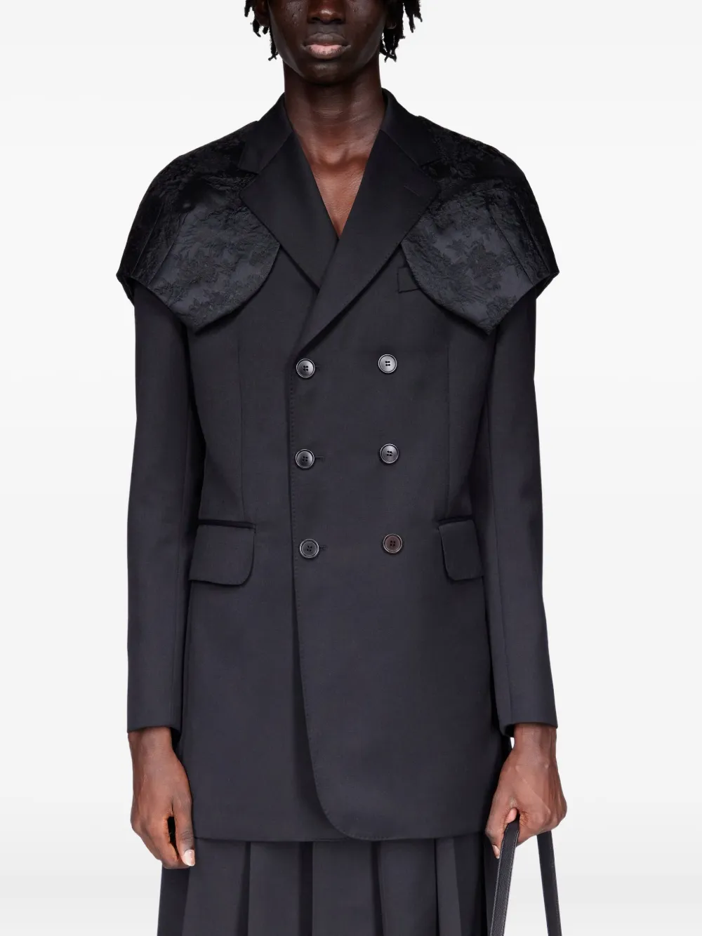 Двубортный жакет с парчовой накидкой Simone Rocha, черный
Двубортный жакет с парчовой накидкой Simone Rocha, черный