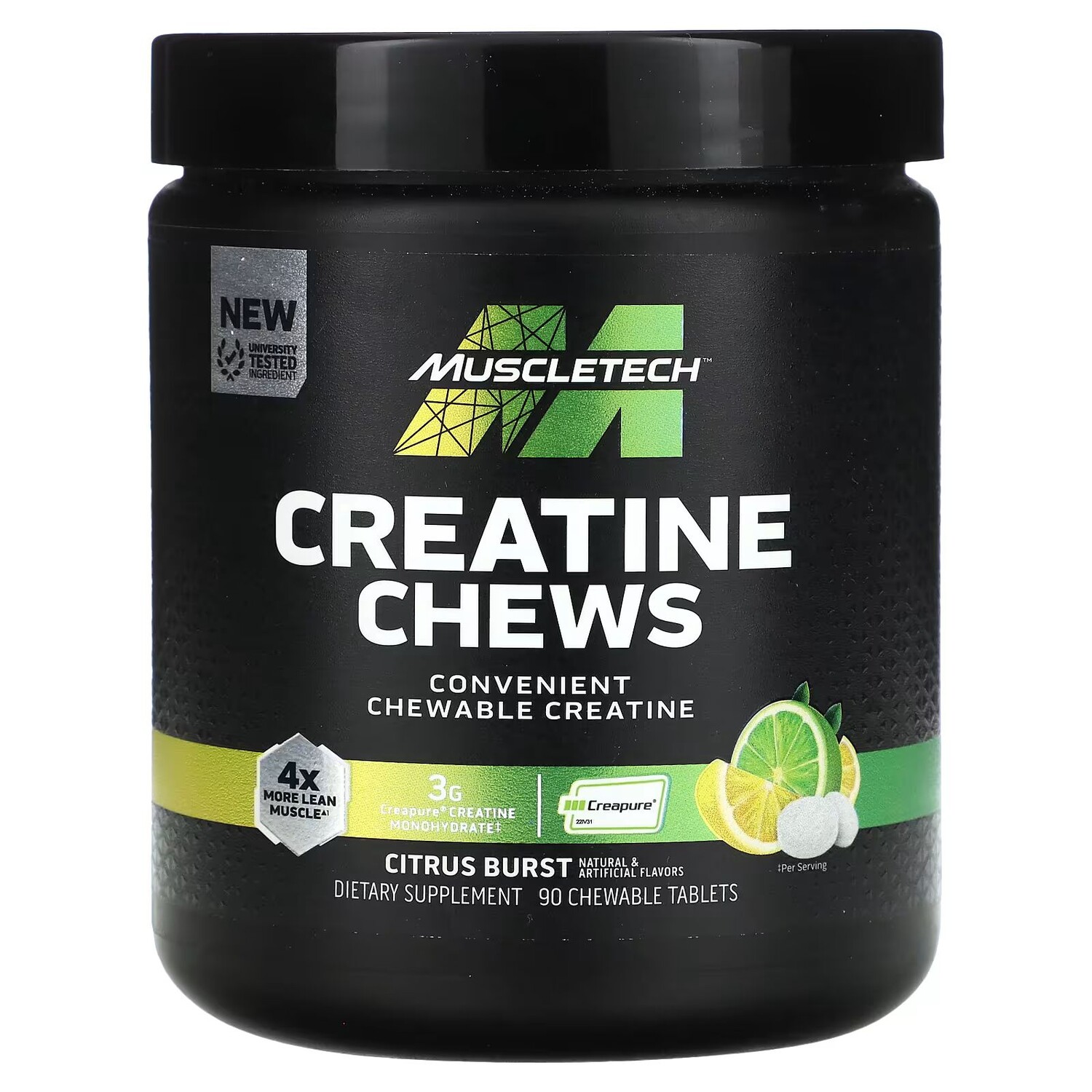 Жевательные таблетки с креатином, Citrus Burst, 90 жевательных таблеток Muscletech
Жевательные таблетки с креатином, Citrus Burst, 90 жевательных таблеток Muscletech