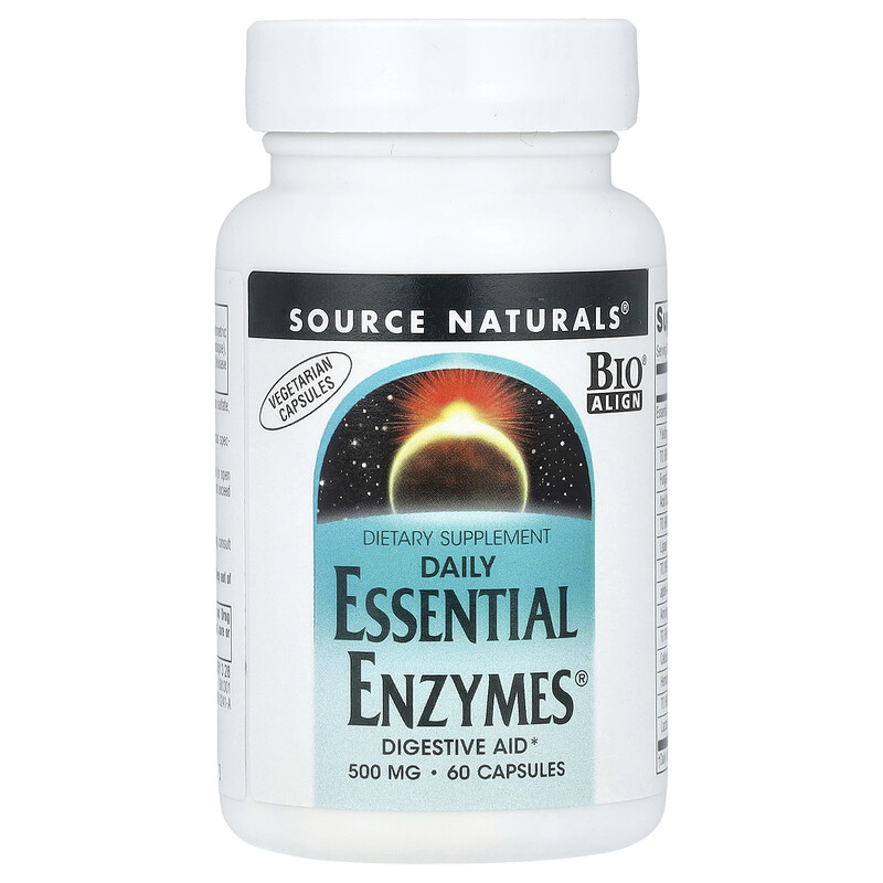 Source Naturals, Daily Essential Enzymes, 500 мг, 60 вегетарианских капсул 
Source Naturals, Daily Essential Enzymes, 500 мг, 60 вегетарианских капсул