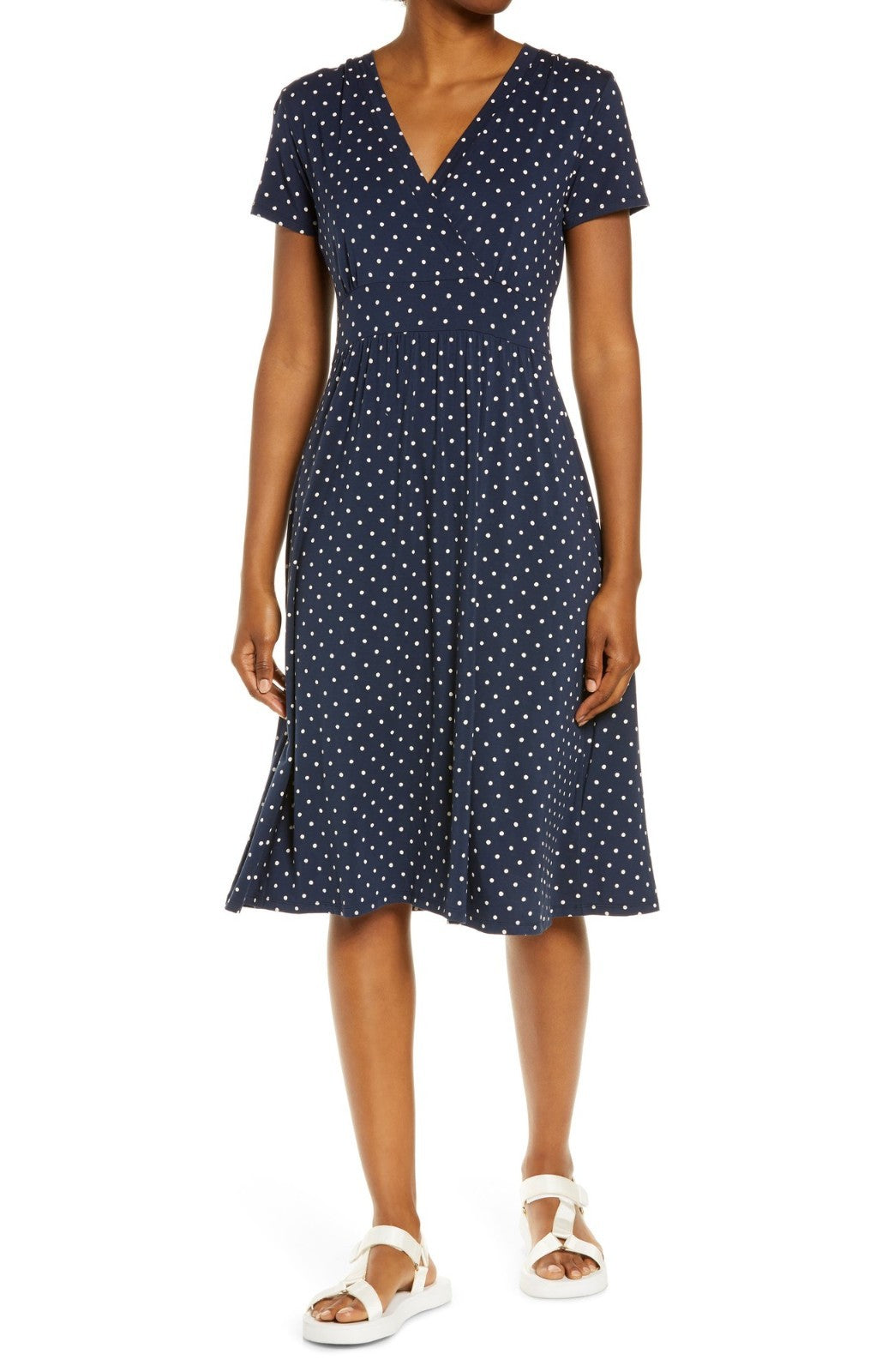 Летнее трикотажное платье трапеция L.L. Bean женское в горох с V-образным вырезом, синий
Летнее трикотажное платье трапеция L.L. Bean женское в горох с V-образным вырезом, синий