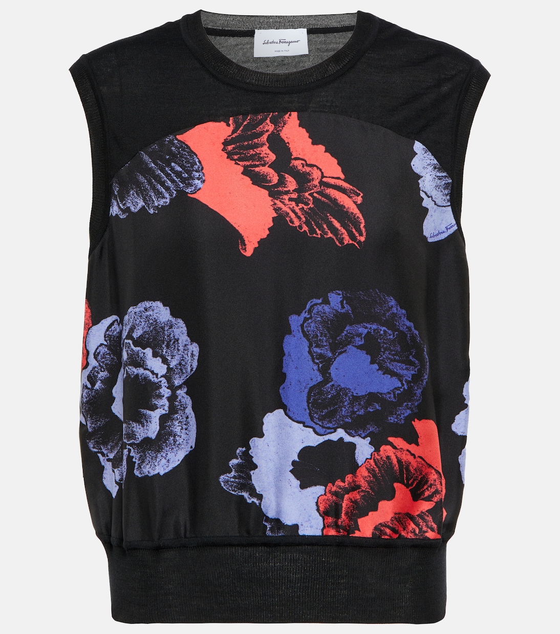 Топ из шерсти и шелка с цветочным принтом Ferragamo, черный
Топ из шерсти и шелка с цветочным принтом Ferragamo, черный
