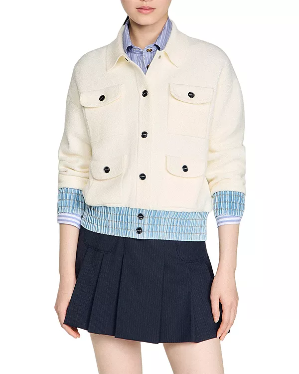 Кардиган Madeen с джинсовой отделкой букле Sandro, белый
Кардиган Madeen с джинсовой отделкой букле Sandro, белый