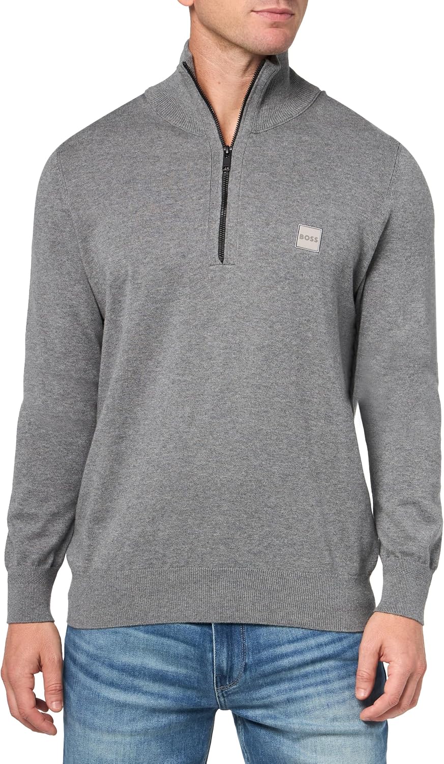 BOSS мужской квадратный логотип хлопковый смесовый свитер на четверть молнии, Moonrock Grey
BOSS мужской квадратный логотип хлопковый смесовый свитер на четверть молнии, Moonrock Grey